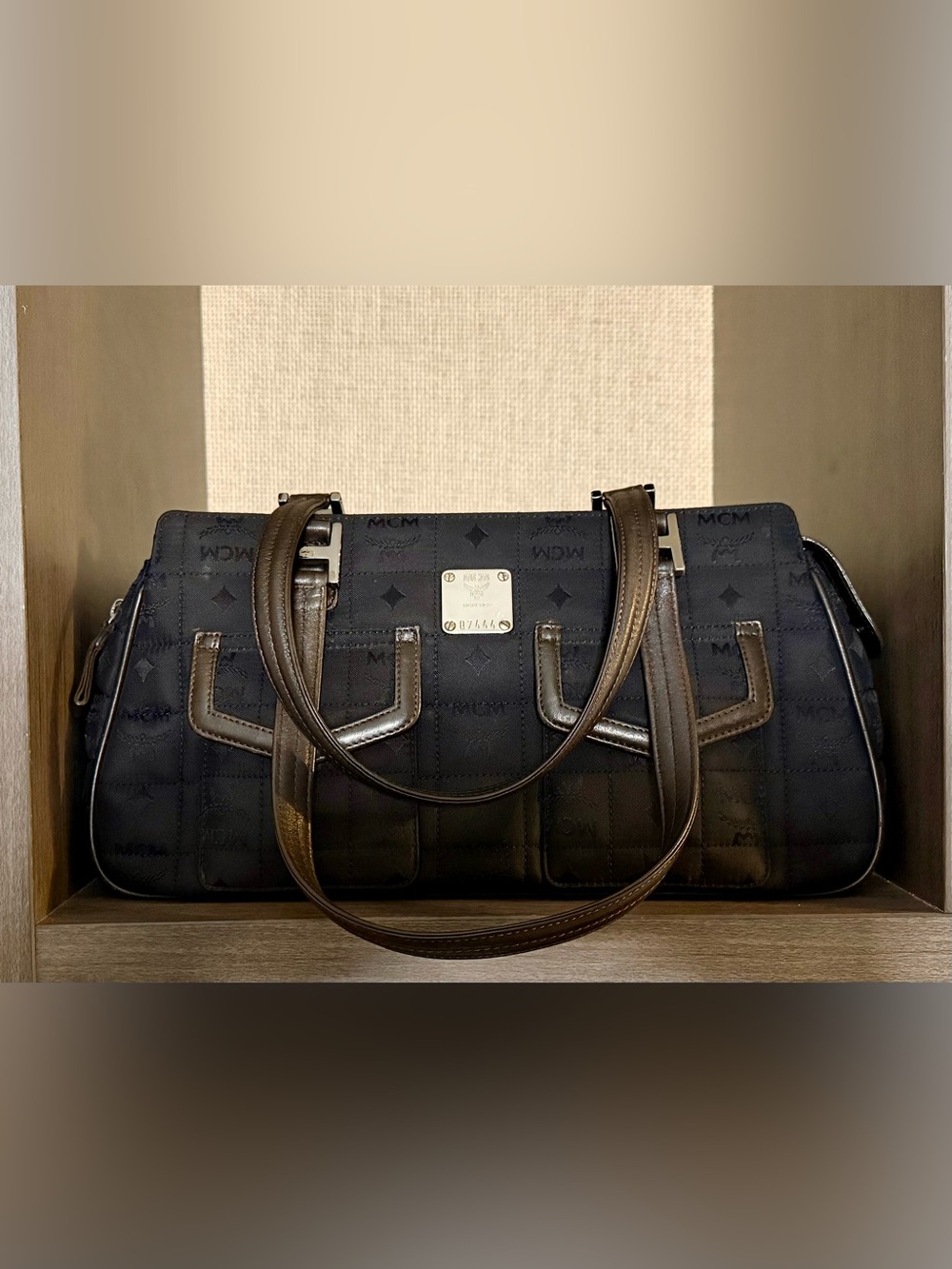 MCM Black Nylon & Leather Shoulder Bag
